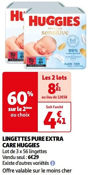 Promoties Lingettes pure extra care huggies - Huggies - Geldig van 26/03/2024 tot 01/04/2024 bij Auchan