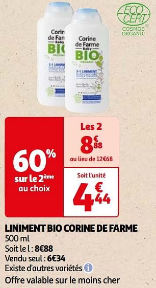 Promoties Liniment bio corine de farme - Corine de farme - Geldig van 26/03/2024 tot 01/04/2024 bij Auchan