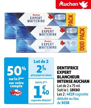 Promoties Dentifrice expert blancheur intense auchan - Huismerk - Auchan - Geldig van 26/03/2024 tot 01/04/2024 bij Auchan