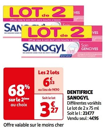 Promoties Dentifrice sanogyl - SANOGYL - Geldig van 26/03/2024 tot 01/04/2024 bij Auchan