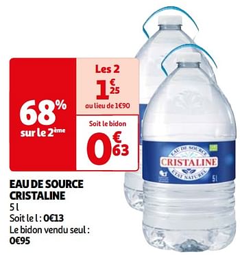 Promoties Eau de source cristaline - Cristaline - Geldig van 26/03/2024 tot 01/04/2024 bij Auchan