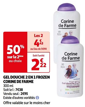 Promotions Gel douche 2 en 1 frozen corine de farme - Corine de farme - Valide de 26/03/2024 à 01/04/2024 chez Auchan Ronq