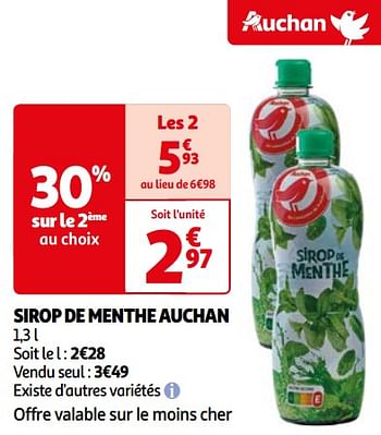 Promotions Sirop de menthe auchan - Produit Maison - Auchan Ronq - Valide de 26/03/2024 à 01/04/2024 chez Auchan Ronq