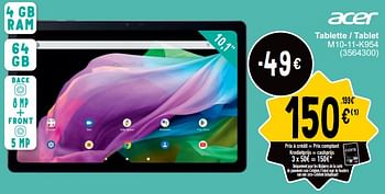 Promotions Acer tablette - tablet m10-11-k954 - Acer - Valide de 19/03/2024 à 30/03/2024 chez Cora