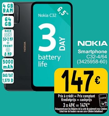 Promoties Nokia smartphone c32-4-64 - Nokia - Geldig van 19/03/2024 tot 30/03/2024 bij Cora