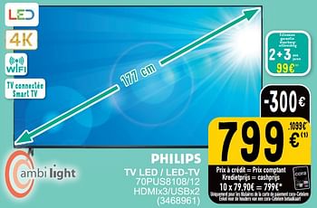 Promotions Philips tv led - led-tv 70pus8108-12 hdmix3-usbx2 - Philips - Valide de 19/03/2024 à 30/03/2024 chez Cora