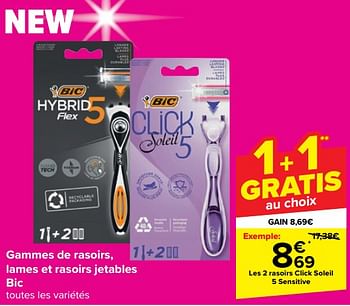 Promoties Les 2 rasoirs click soleil 5 sensitive - BIC - Geldig van 20/03/2024 tot 02/04/2024 bij Carrefour