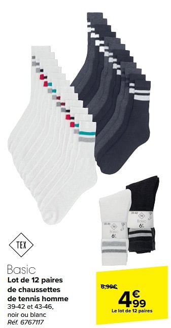Promoties Lot de 12 paires de chaussettes de tennis homme - Basic - Geldig van 20/03/2024 tot 02/04/2024 bij Carrefour