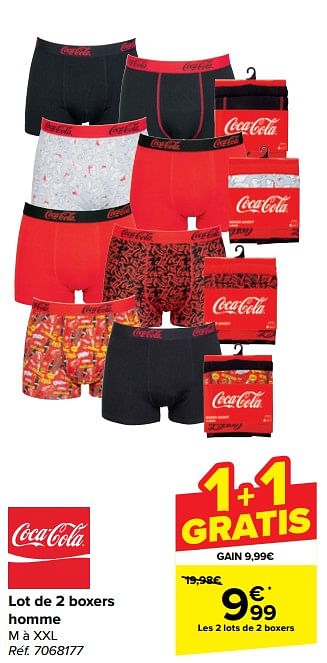 Promotions Lot de 2 boxers homme - Coca Cola - Valide de 20/03/2024 à 02/04/2024 chez Carrefour