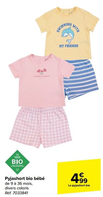 Promoties Pyjashort bio bébé - Tex Baby - Geldig van 20/03/2024 tot 02/04/2024 bij Carrefour
