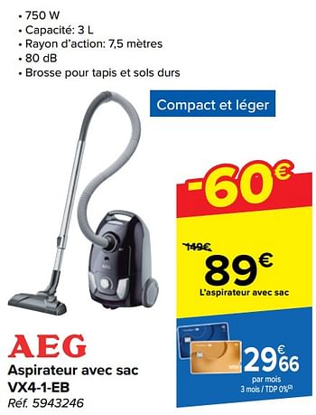 Promotions Aeg aspirateur avec sac vx4-1-eb - AEG - Valide de 20/03/2024 à 02/04/2024 chez Carrefour