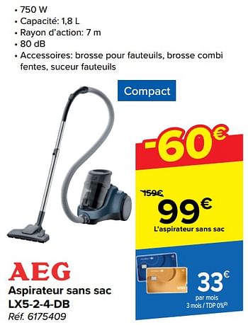 Promoties Aeg aspirateur sans sac lx5-2-4-db - AEG - Geldig van 20/03/2024 tot 02/04/2024 bij Carrefour