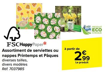 Promotions Assortiment de serviettes ou nappes printemps et pâques - Happy Paper - Valide de 20/03/2024 à 02/04/2024 chez Carrefour