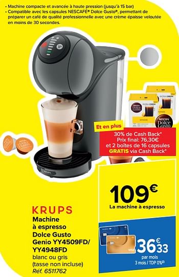 Promotions Krups machine à espresso dolce gusto genio yy4509fd- yy4948fd - Krups - Valide de 20/03/2024 à 02/04/2024 chez Carrefour