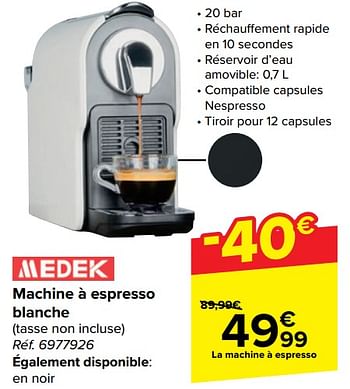 Promotions Medek machine à espresso blanche - Medek - Valide de 20/03/2024 à 02/04/2024 chez Carrefour