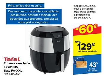 Promotions Tefal friteuse sans huile ey701d15 easy fry xxl - Tefal - Valide de 20/03/2024 à 02/04/2024 chez Carrefour