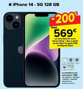 Promoties Apple iphone 14 - 5g 128 gb - Apple - Geldig van 20/03/2024 tot 02/04/2024 bij Carrefour