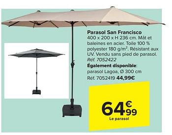 Promotions Parasol san francisco - Produit maison - Carrefour  - Valide de 20/03/2024 à 06/05/2024 chez Carrefour
