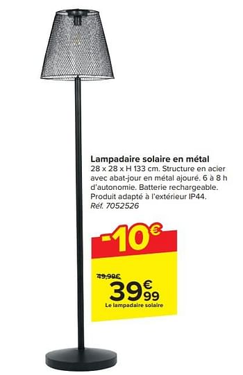 Promoties Lampadaire solaire en métal - Huismerk - Carrefour  - Geldig van 20/03/2024 tot 06/05/2024 bij Carrefour