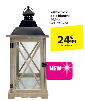 Promoties Lanterne en bois blanchi - Huismerk - Carrefour  - Geldig van 20/03/2024 tot 06/05/2024 bij Carrefour