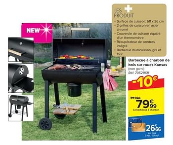 Promoties Barbecue à charbon de bois sur roues kansas - Huismerk - Carrefour  - Geldig van 20/03/2024 tot 06/05/2024 bij Carrefour