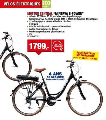 Promotions Vélos électriques moteur central minerva e-power - Minerva - Valide de 20/03/2024 à 31/03/2024 chez Hubo