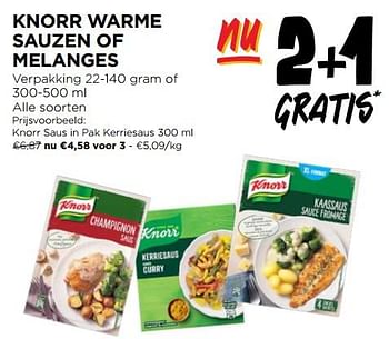 Promotions Knorr saus in pak kerriesaus - Knorr - Valide de 27/03/2024 à 02/04/2024 chez Jumbo