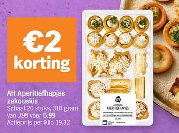 Promoties Ah aperitiefhapjes zakouskis - Huismerk - Albert Heijn - Geldig van 25/03/2024 tot 01/04/2024 bij Albert Heijn