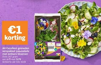 Promotions Ah excellent gesneden verspakket paassalade met eetbare bloemen - Produit Maison - Albert Heijn - Valide de 25/03/2024 à 01/04/2024 chez Albert Heijn