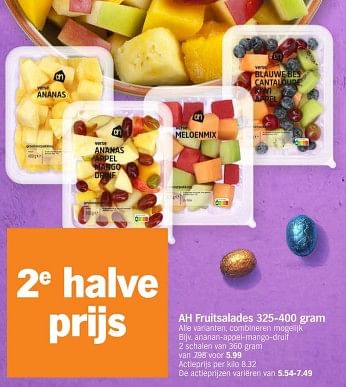 Promoties Ah fruitsalades ananan-appel-mango-druif - Huismerk - Albert Heijn - Geldig van 25/03/2024 tot 01/04/2024 bij Albert Heijn