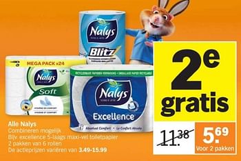 Promoties Excellence maxi-vel toiletpapier - Nalys - Geldig van 25/03/2024 tot 01/04/2024 bij Albert Heijn