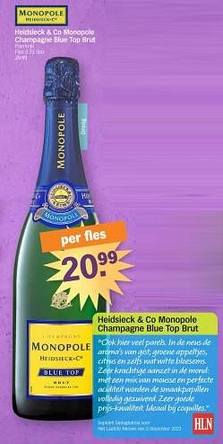 Promotions Heidsieck + co monopole champagne blue top brut - Champagne - Valide de 25/03/2024 à 01/04/2024 chez Albert Heijn