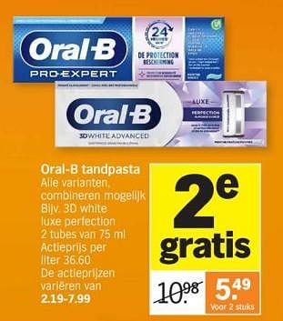 Promotions Oral-b tandpasta 3d white luxe perfection - Oral-B - Valide de 25/03/2024 à 01/04/2024 chez Albert Heijn