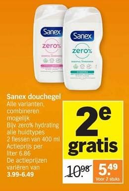 Promotions Sanex douchegel zero% hydrating alle huidtypes - Sanex - Valide de 25/03/2024 à 01/04/2024 chez Albert Heijn