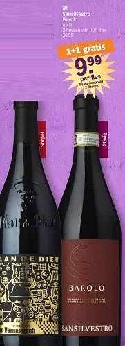 Promotions Sansilvestro barolo - Vins rouges - Valide de 25/03/2024 à 01/04/2024 chez Albert Heijn