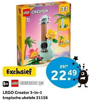 Promoties Lego creator 3-in-1 tropische ukelele 31156 - Lego - Geldig van 22/03/2024 tot 03/04/2024 bij Intertoys