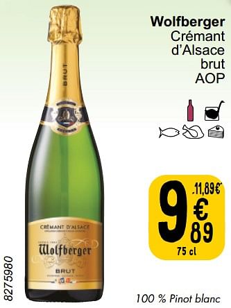 Promotions Wolfberger crémant d’alsace brut aop - Mousseux - Valide de 26/03/2024 à 30/03/2024 chez Cora