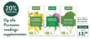 Promoties Ginko biloba bio capsules - Purasana - Geldig van 18/03/2024 tot 14/04/2024 bij Holland & Barret