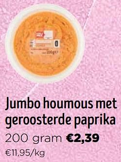 Promoties Jumbo houmous met geroosterde paprika - Huismerk - Jumbo - Geldig van 16/03/2024 tot 02/04/2024 bij Jumbo