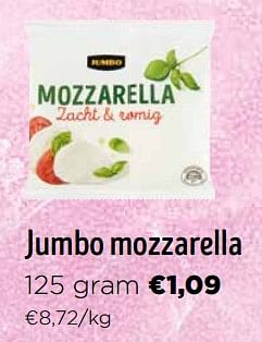 Promotions Jumbo mozzarella - Produit Maison - Jumbo - Valide de 16/03/2024 à 02/04/2024 chez Jumbo