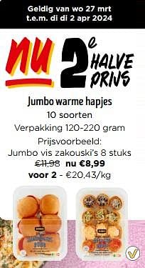 Promoties Jumbo vis zakouski`s - Huismerk - Jumbo - Geldig van 16/03/2024 tot 02/04/2024 bij Jumbo
