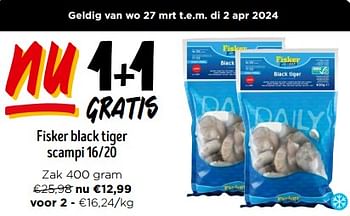 Promotions Fisker black tiger scampi - Fisker - Valide de 16/03/2024 à 02/04/2024 chez Jumbo