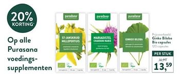Promoties Ginko biloba bio capsules - Purasana - Geldig van 18/03/2024 tot 14/04/2024 bij Holland & Barret