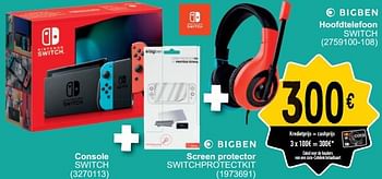 Promotions Console switch + screen protector switchprotectkit + hoofdtelefoon switch - Nintendo - Valide de 26/03/2024 à 08/04/2024 chez Cora
