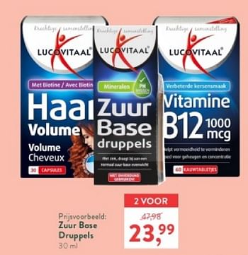 Promoties Zuur base druppels - Lucovitaal - Geldig van 18/03/2024 tot 14/04/2024 bij Holland & Barret