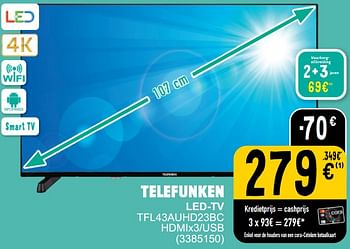 Promotions Telefunken led tv tfl43auhd23bc hdmix3 usb - Telefunken - Valide de 26/03/2024 à 08/04/2024 chez Cora