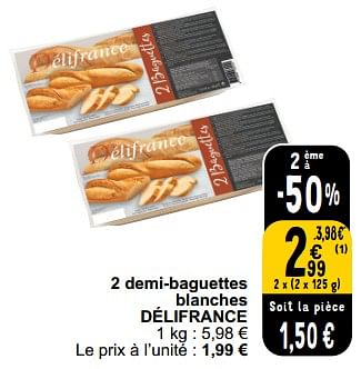 Promoties 2 demi-baguettes blanches délifrance - Delifrance - Geldig van 26/03/2024 tot 30/03/2024 bij Cora