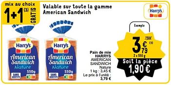 Promoties Pain de mie harrys american sandwich nature - Harry's - Geldig van 26/03/2024 tot 30/03/2024 bij Cora