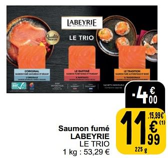 Promoties Saumon fumé labeyrie le trio - Labeyrie - Geldig van 26/03/2024 tot 30/03/2024 bij Cora