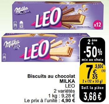 Promotions Biscuits au chocolat milka leo - Milka - Valide de 26/03/2024 à 30/03/2024 chez Cora